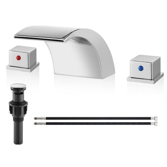 Widespread Waterfall Bathroom Sink Faucet, Vanity Faucet 3 Hole 8 Inch Modern Ba - Picture 1 of 4